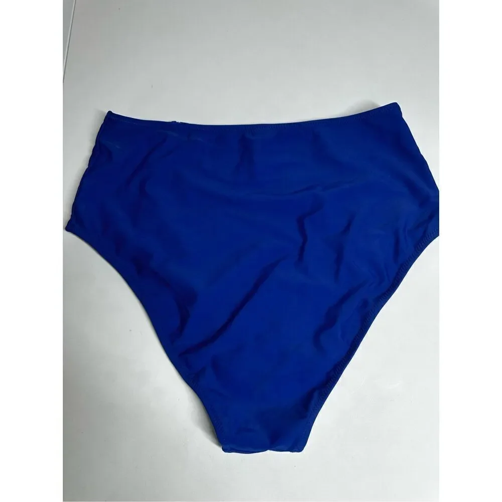CUPSHE Size XL Swim Bottom Bikini Swimsuit Hi-Rise Royal Blue Retro Look